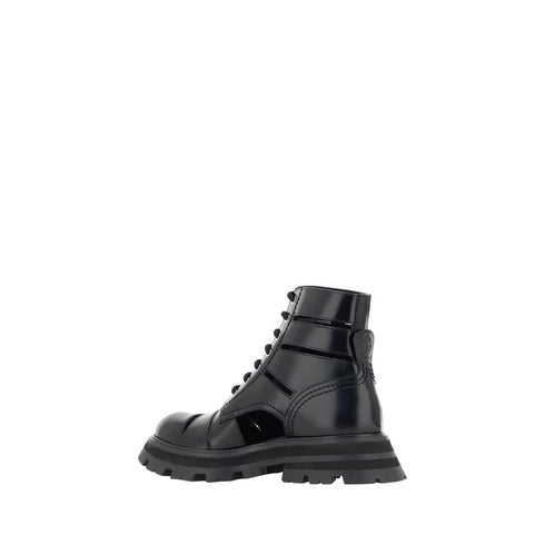 Alexander McQueen Black Rubber Lace-Up Boots